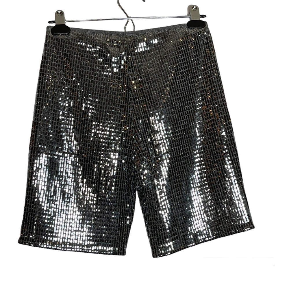 Leith sequin bike shorts.  NWOT.  Silver.  Metallic.
